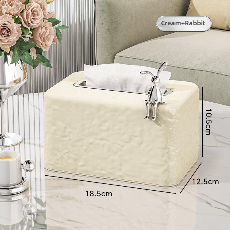 Water Corrugated Tissue Box Living Room Desktop Transparent Glacier Pattern Paper Box Household Coffee Table Napkin Plastic Storage Box(Cream White Rabbit) - Image 1