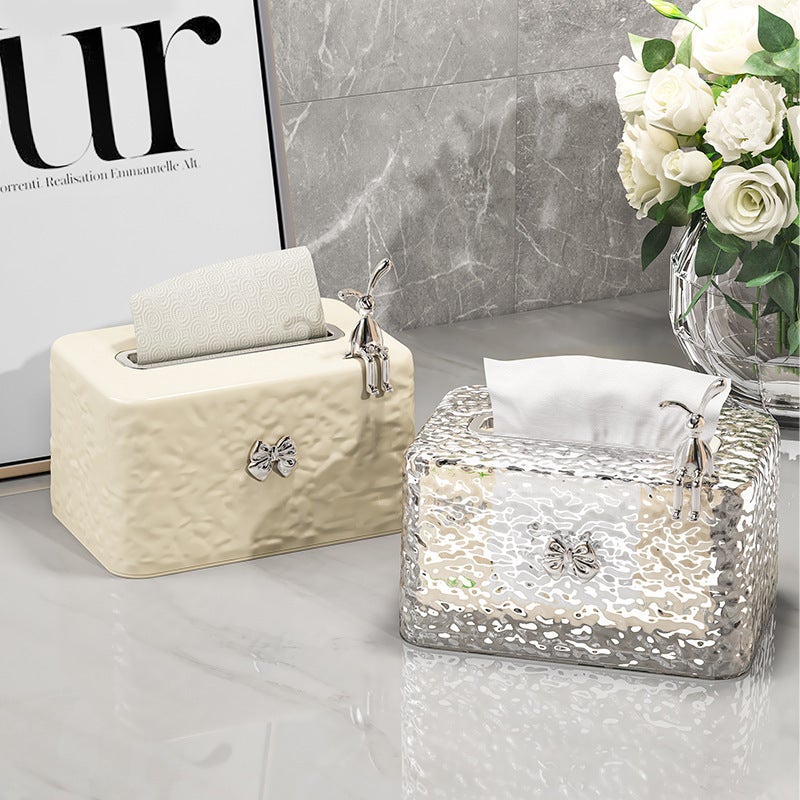 Water Corrugated Tissue Box Living Room Desktop Transparent Glacier Pattern Paper Box Household Coffee Table Napkin Plastic Storage Box(Cream White Rabbit) - Image 2