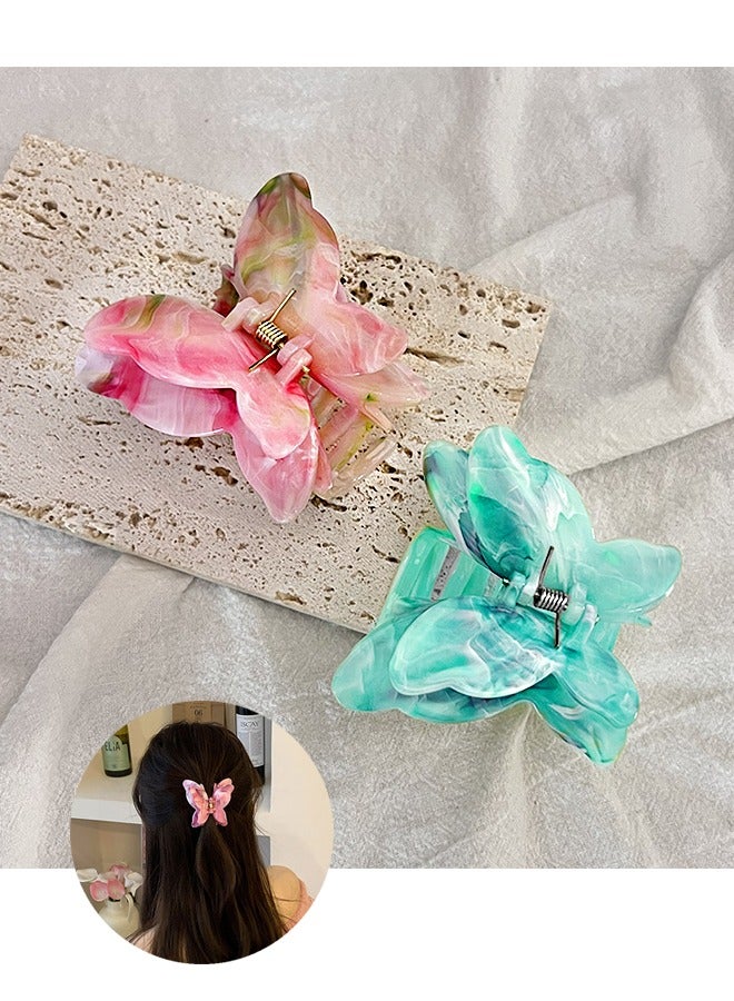 Beyond 2 Pcs Butterfly Hair Clip, Acetat Hair Claw Clips, Hair Clamps Jaw Clips for Thin and Medium Hair (Green+Pink) - Image 1