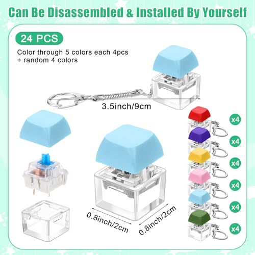 Nosiny 24 Pcs Keyboard Fidget Toys Keyboard Fidget Keychains for Adults Finger Stress Relief Keycap Decompression GiftsBright Colors - Image 5