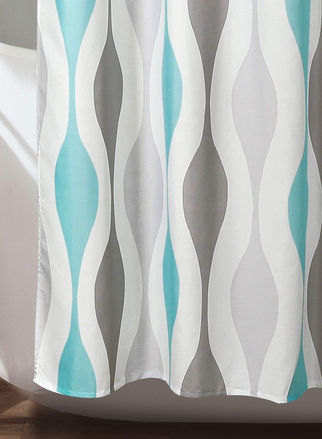 Lush Decor Mid Century Geo Shower Curtain, 72" x 72", Blue & Gray - Image 4