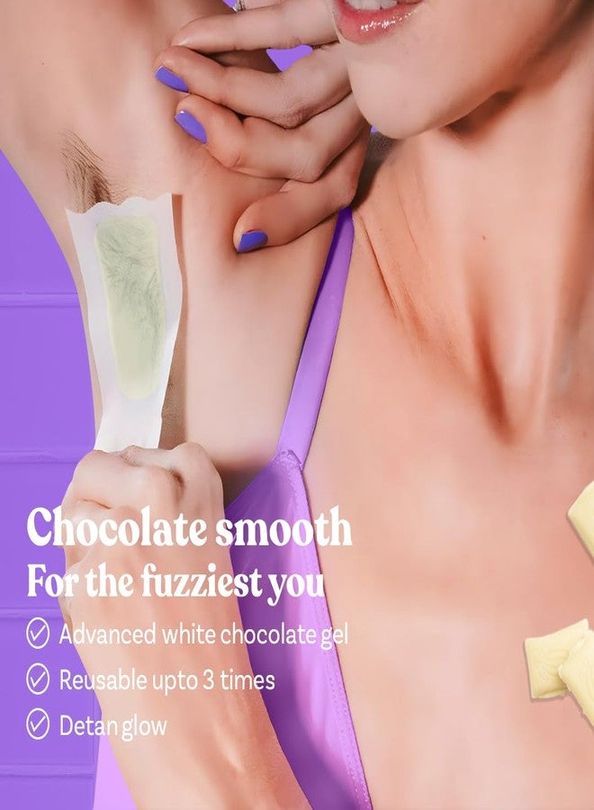 Bombae Choco Wax Strip for Women | 1 Pack (20 Strips) | Body & Bikini | Removes Tan, 28 Days Hair-Free | White Chocolate Bliss, Post-Wax Wipes - Image 2