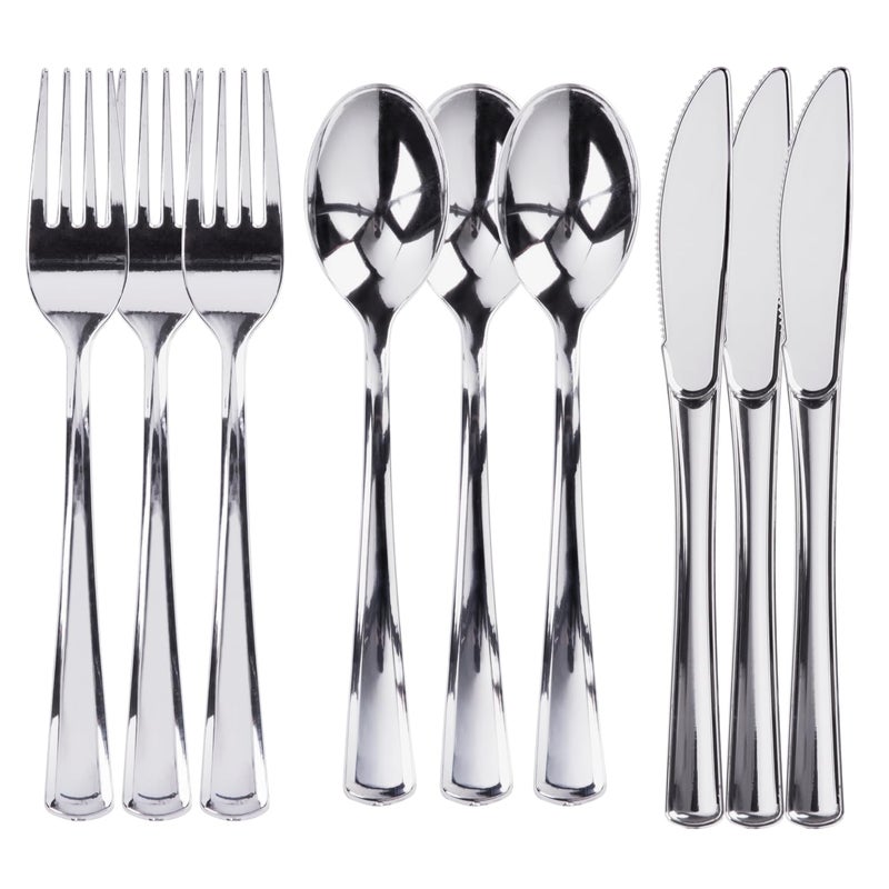 Prestee 300 Plastic Silverware Set  100 Forks  Spoons  Knives Heavy Duty Bulk Disposable Flatware Utensils
