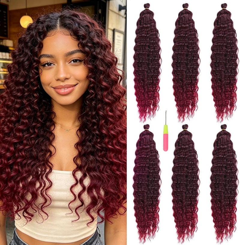 MAYSA Ocean Wave Crochet hair 22 inch Curly Braiding Hair Extensions 6Packs Loose Hair Crochet for Women #1BTBurg - Image 1