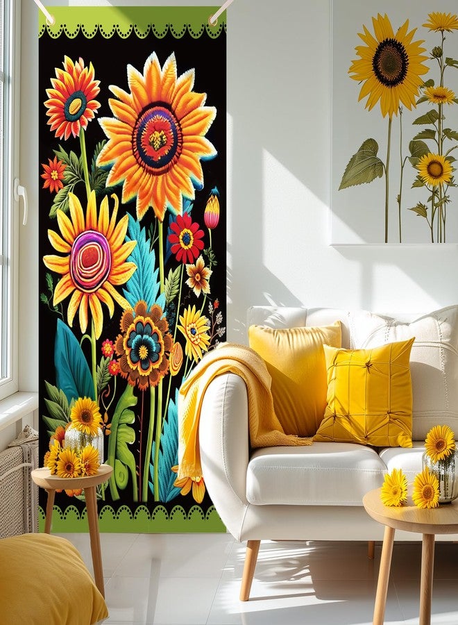 Yoirrat Spring Sunflower Door Banner - Black, Seasonal, Porch, Front Door Cover Background for Autumn, Fall, Outdoor, Home, Garden, Holiday - Image 4