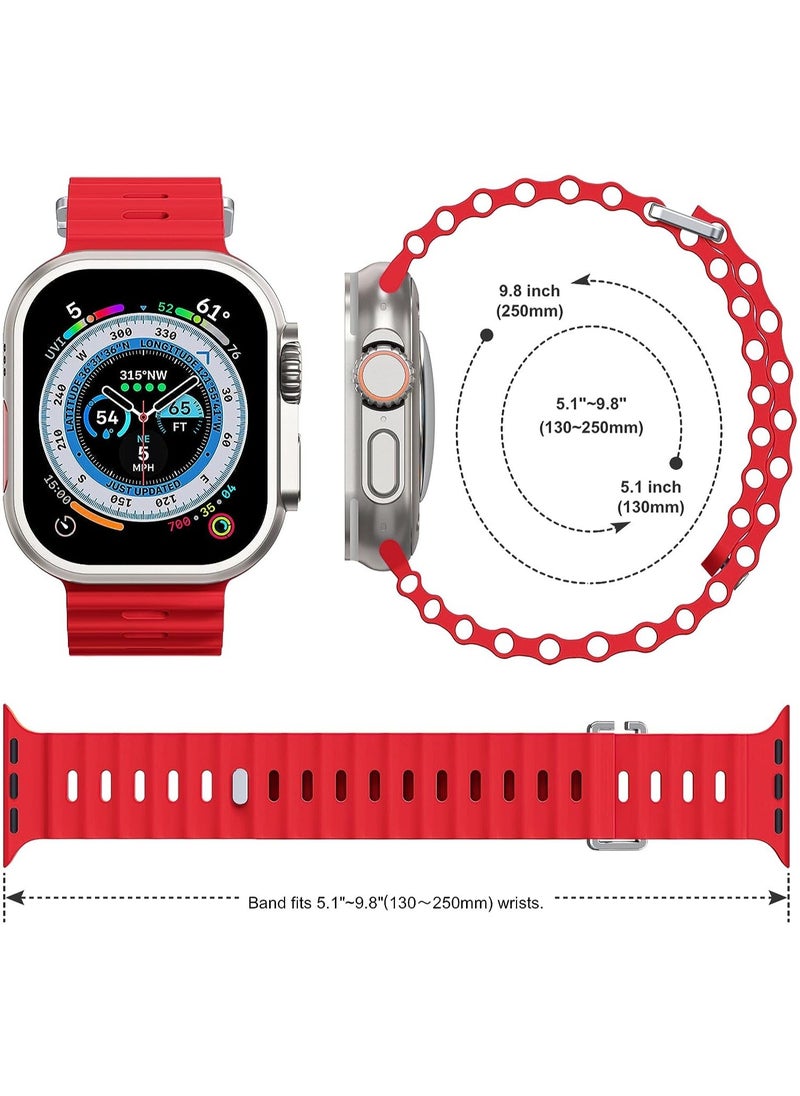 Color Fans - Soft Silicone Ocean Sports Strap Compatible Apple Watch 41mm 40mm 38mm for Men Women, Adjustible Watch Band for Apple Watch SE/Series 9/8/7/6/5/4/3/2/1 - Red - Image 1