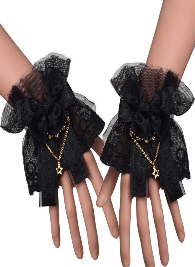 BLESSUME Lolita Lace Cuffs Steampunk Wrist Cuff Bracelet (Black 10(1pr)) - Image 2