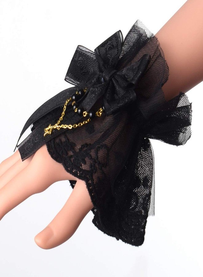 BLESSUME Lolita Lace Cuffs Steampunk Wrist Cuff Bracelet (Black 10(1pr)) - Image 3