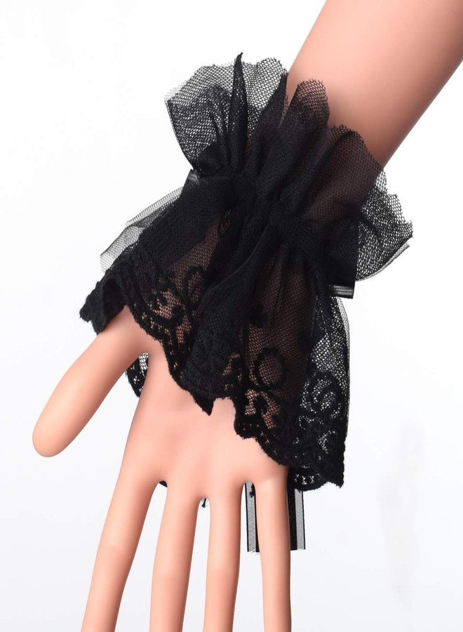 BLESSUME Lolita Lace Cuffs Steampunk Wrist Cuff Bracelet (Black 10(1pr)) - Image 4
