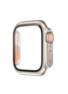 For Apple Apple Watch10 Case Second Change Ultra Scratch-resistant Appearance PC Case Film Integrated Protective Case-Color:Titanium Gold + Orange-Dimensions:45mm (with Opp Bag Packaging)
