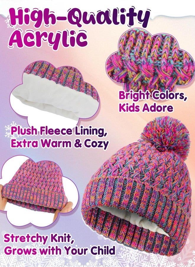 Beeplove Hat and Gloves for Girls - Teenage Winter Warm Soft Beanie Scarf Gloves Set with Pompom, Girls Gifts, Purple Red Mix - Image 5