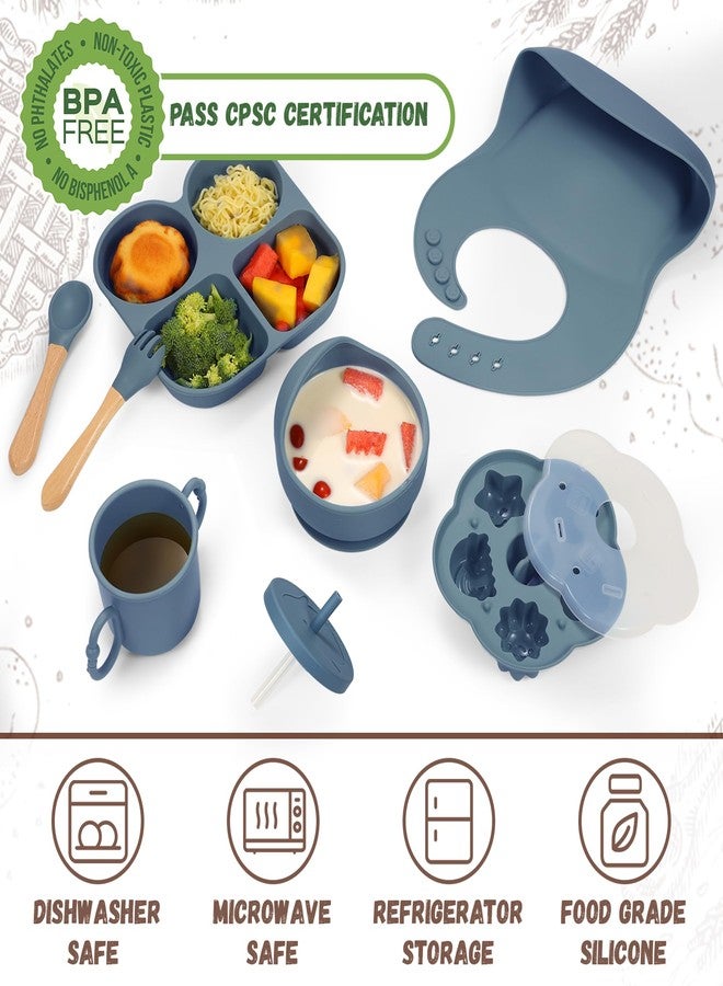 MIICASA Silicone Feeding Set, Led Weaning Supplies, Food Tableware Suction Plate, Bowl, Spoons, Fork, Waterproof Bib, Cup & Complementary Food Cake Mold, Baby Eating Utensils - Image 2
