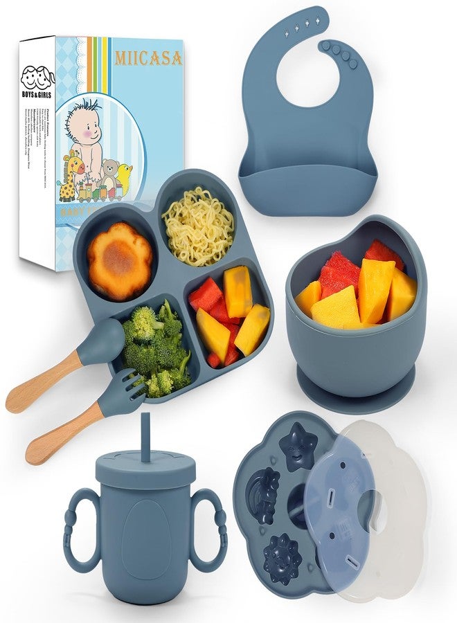 MIICASA Silicone Feeding Set, Led Weaning Supplies, Food Tableware Suction Plate, Bowl, Spoons, Fork, Waterproof Bib, Cup & Complementary Food Cake Mold, Baby Eating Utensils - Image 1