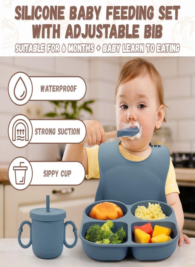 MIICASA Silicone Feeding Set, Led Weaning Supplies, Food Tableware Suction Plate, Bowl, Spoons, Fork, Waterproof Bib, Cup & Complementary Food Cake Mold, Baby Eating Utensils - Image 3