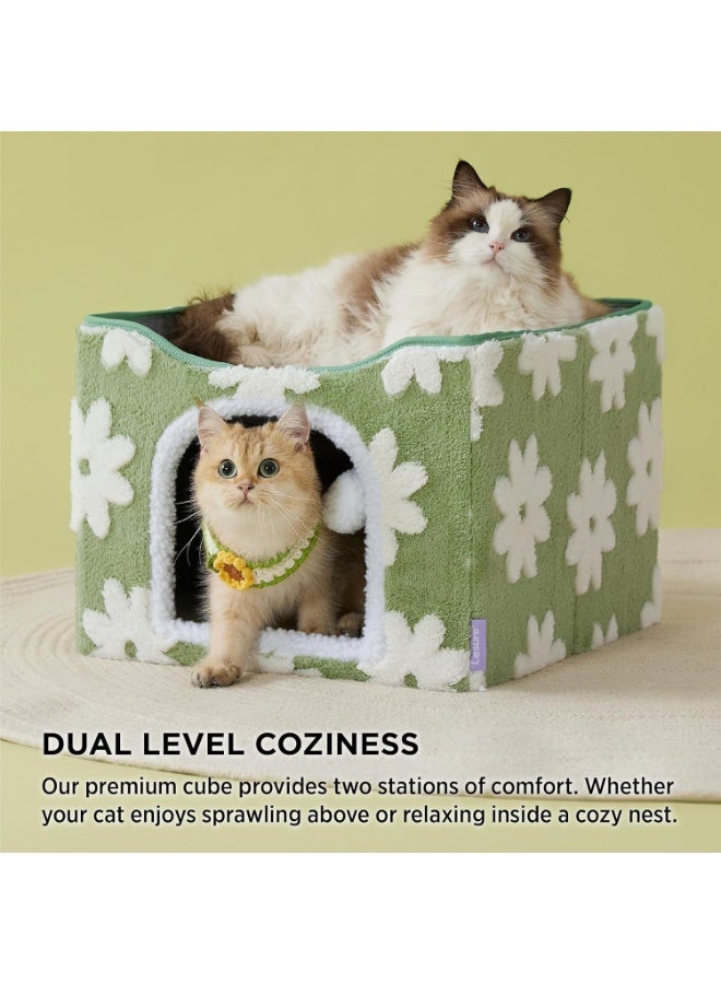 شو وو أسرّة قطط داخلية كبيرة، منزل قابل للطي للقطط، كهف للقطط، مخبأ للحيوانات الصغيرة، مكعب قطط في شقة للحيوانات الأليفة مع كرة ناعمة معلقة - Image 5