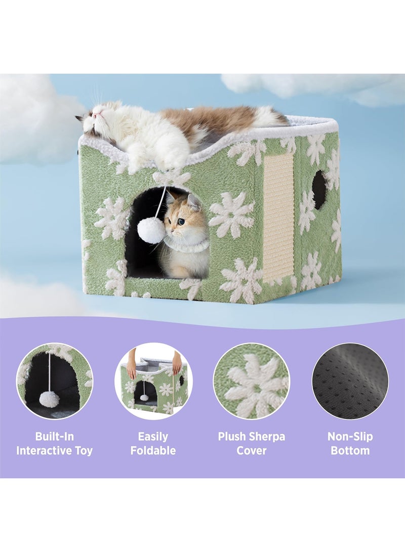 شو وو أسرّة قطط داخلية كبيرة، منزل قابل للطي للقطط، كهف للقطط، مخبأ للحيوانات الصغيرة، مكعب قطط في شقة للحيوانات الأليفة مع كرة ناعمة معلقة - Image 2
