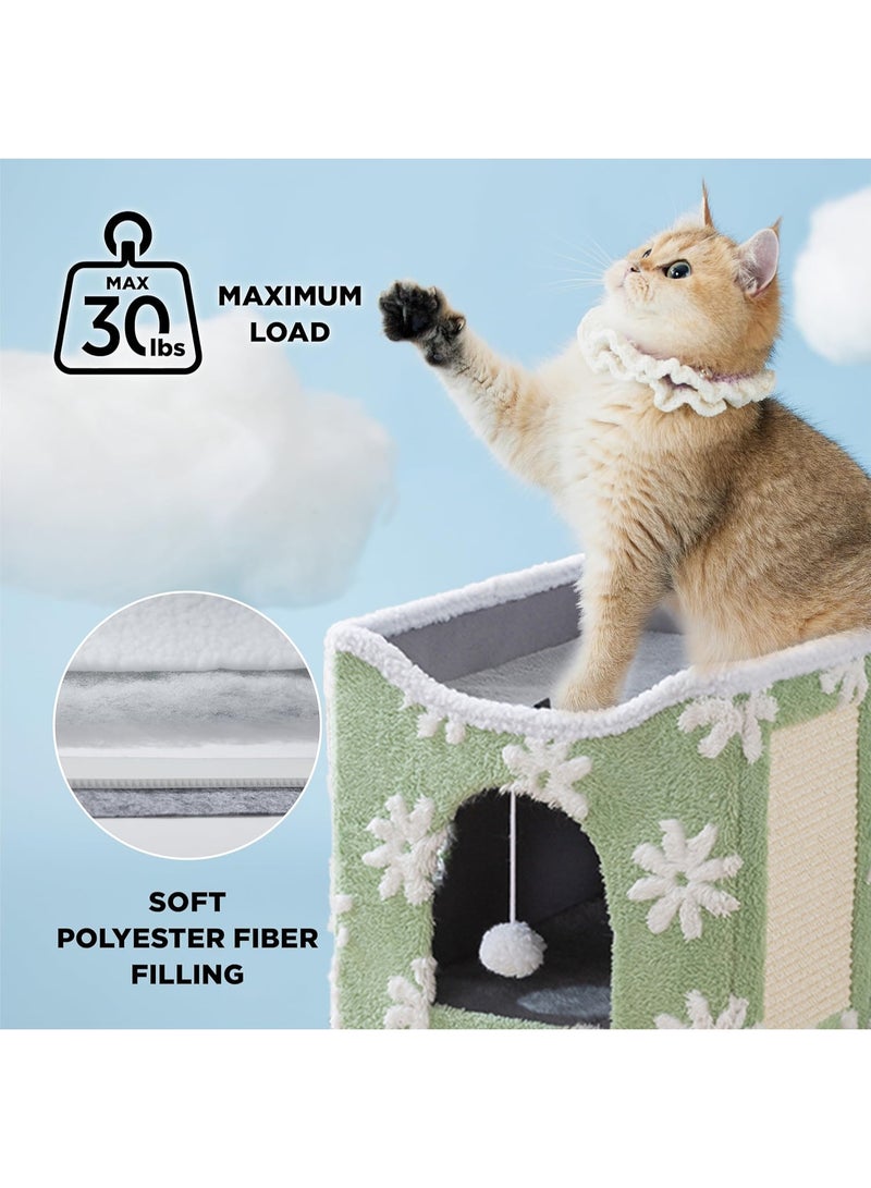 شو وو أسرّة قطط داخلية كبيرة، منزل قابل للطي للقطط، كهف للقطط، مخبأ للحيوانات الصغيرة، مكعب قطط في شقة للحيوانات الأليفة مع كرة ناعمة معلقة - Image 3