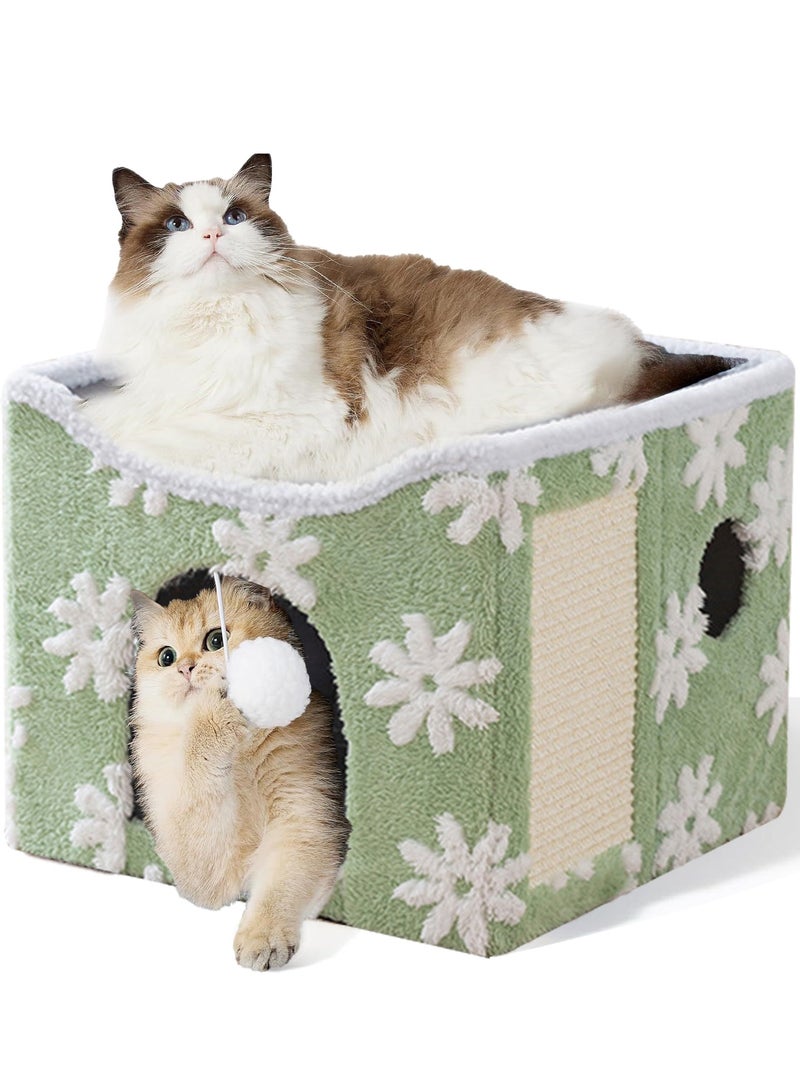 شو وو أسرّة قطط داخلية كبيرة، منزل قابل للطي للقطط، كهف للقطط، مخبأ للحيوانات الصغيرة، مكعب قطط في شقة للحيوانات الأليفة مع كرة ناعمة معلقة - Image 1