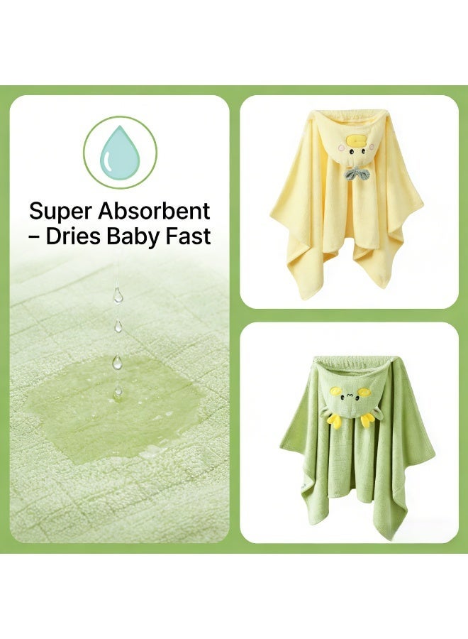 CESETH 2-Pack Kids Hooded Towels, Ultra Soft Coral Fleece Animal Hooded Bath Towels For Toddlers, Quick Dry Absorbent Beach Towels For Boys Girls, Cute Duck & Dinosaur Design For Pool Swim Lessons - Image 4