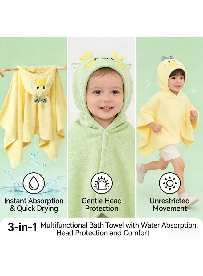 CESETH 2-Pack Kids Hooded Towels, Ultra Soft Coral Fleece Animal Hooded Bath Towels For Toddlers, Quick Dry Absorbent Beach Towels For Boys Girls, Cute Duck & Dinosaur Design For Pool Swim Lessons - Image 3