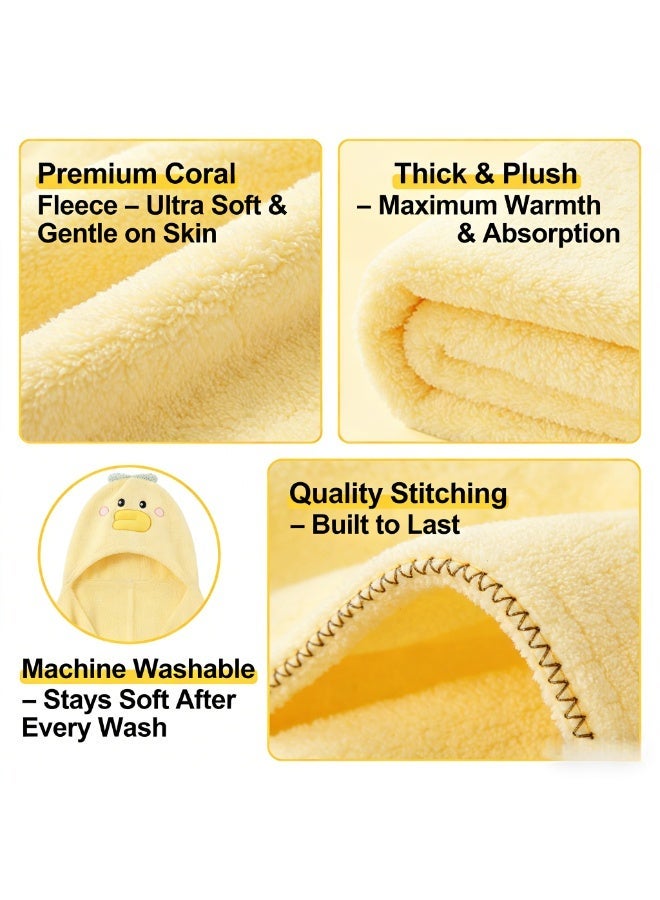 CESETH 2-Pack Kids Hooded Towels, Ultra Soft Coral Fleece Animal Hooded Bath Towels For Toddlers, Quick Dry Absorbent Beach Towels For Boys Girls, Cute Duck & Dinosaur Design For Pool Swim Lessons - Image 2