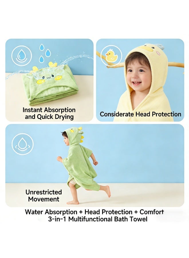 CESETH 2-Pack Kids Hooded Towels, Ultra Soft Coral Fleece Animal Hooded Bath Towels For Toddlers, Quick Dry Absorbent Beach Towels For Boys Girls, Cute Duck & Dinosaur Design For Pool Swim Lessons - Image 5