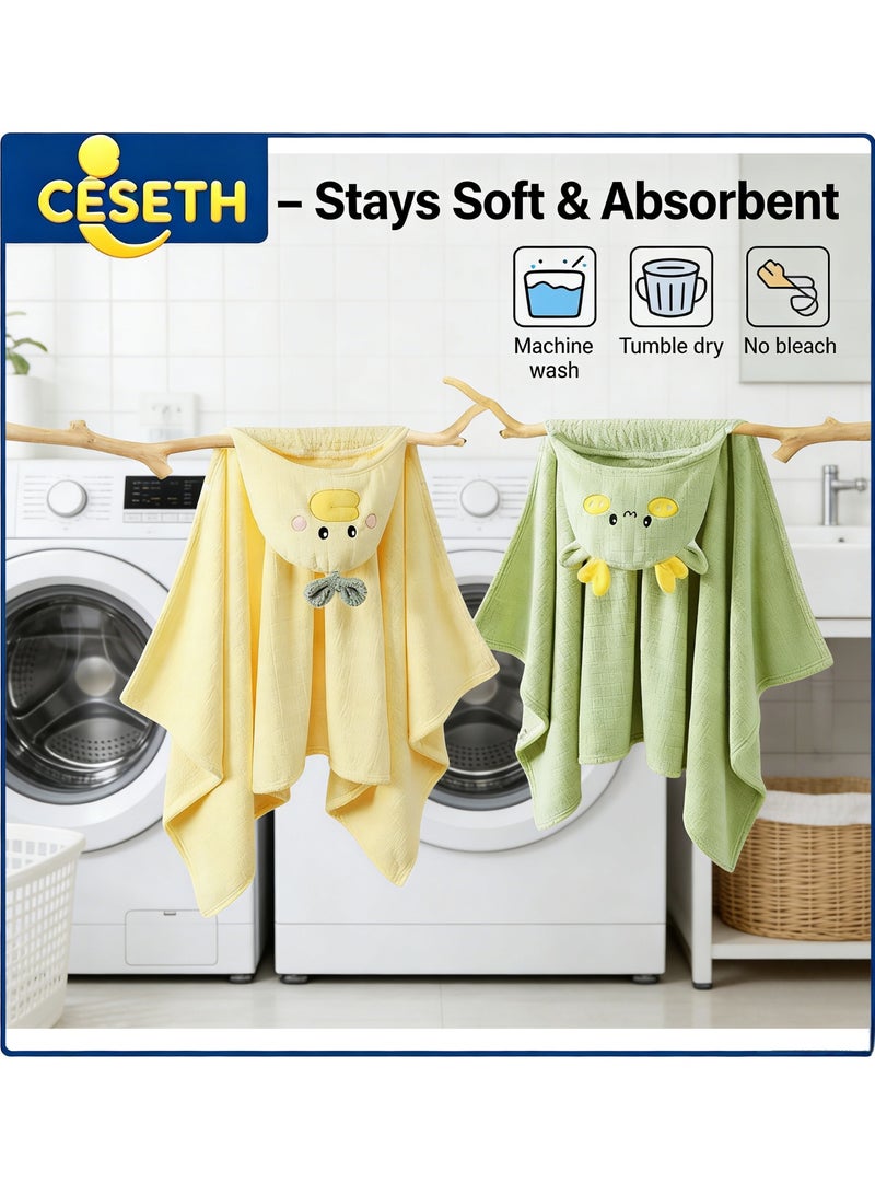 CESETH 2-Pack Kids Hooded Towels, Ultra Soft Coral Fleece Animal Hooded Bath Towels For Toddlers, Quick Dry Absorbent Beach Towels For Boys Girls, Cute Duck & Dinosaur Design For Pool Swim Lessons - Image 1