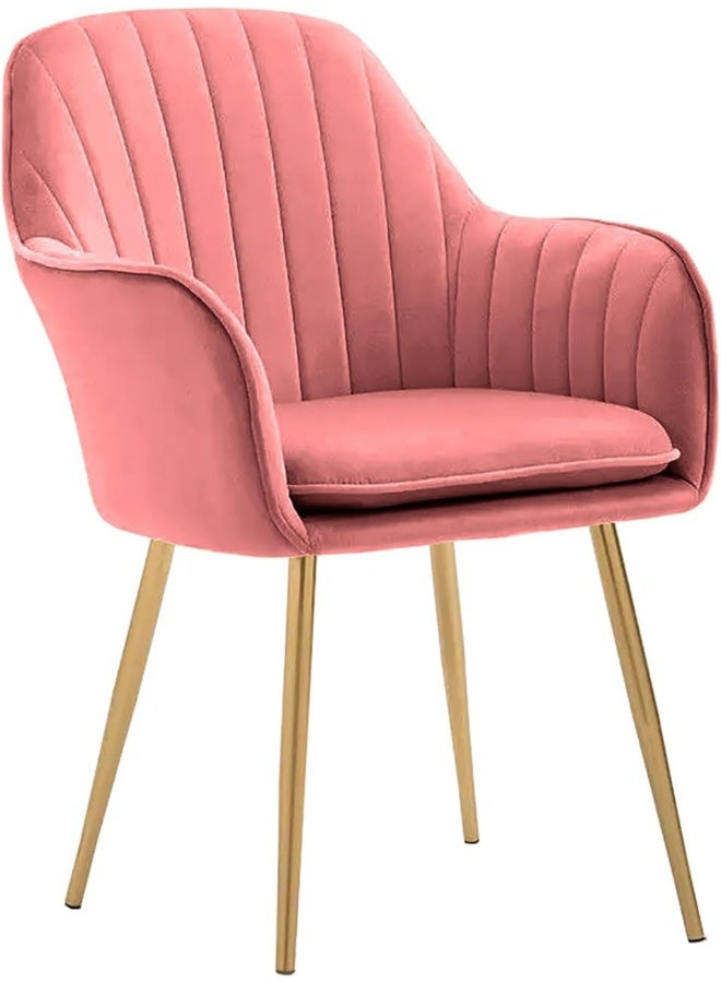 Poppins Home Poppins HOME Modern Nordic Design Cozy Light Luxury Simple And Durable Velvet Dining Chairs in Gold Leg (Dark Pink) - Image 1