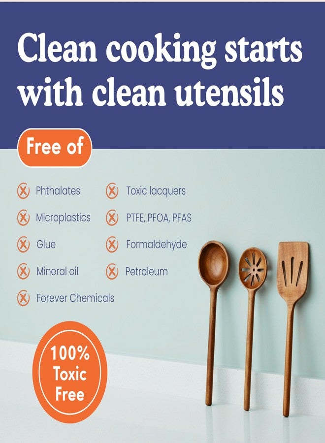 Ziruma Non-Toxic Cooking Utensils – 6-Piece Kitchen Utensils Set, Glue-Free & One-Piece Wooden Spoons for Cooking, Natural Wooden Utensil Set with Plant-Based Finish, Free of Forever Chemicals - Image 3