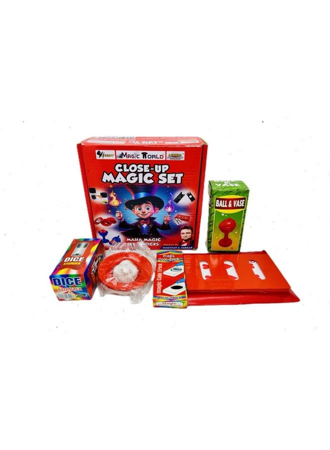 New Children MAHA Magic Set Box (5 Items) / Kids Magic Toy Set (Egg to Hen, Ball & VASE, Card Vanish Frame, Coin Gone CASE & DICE AUTOMIZER) Magic , Multicolor  - Image 1