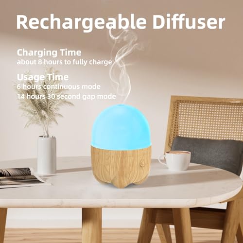 SEEDSEEL 150ML Rechargeable Battery Essential Oil Diffuser Portable Cordless Aromatherapy Diffuser with 7 LED Color Changing Lights for Bedroom Office Outdoor - Image 3