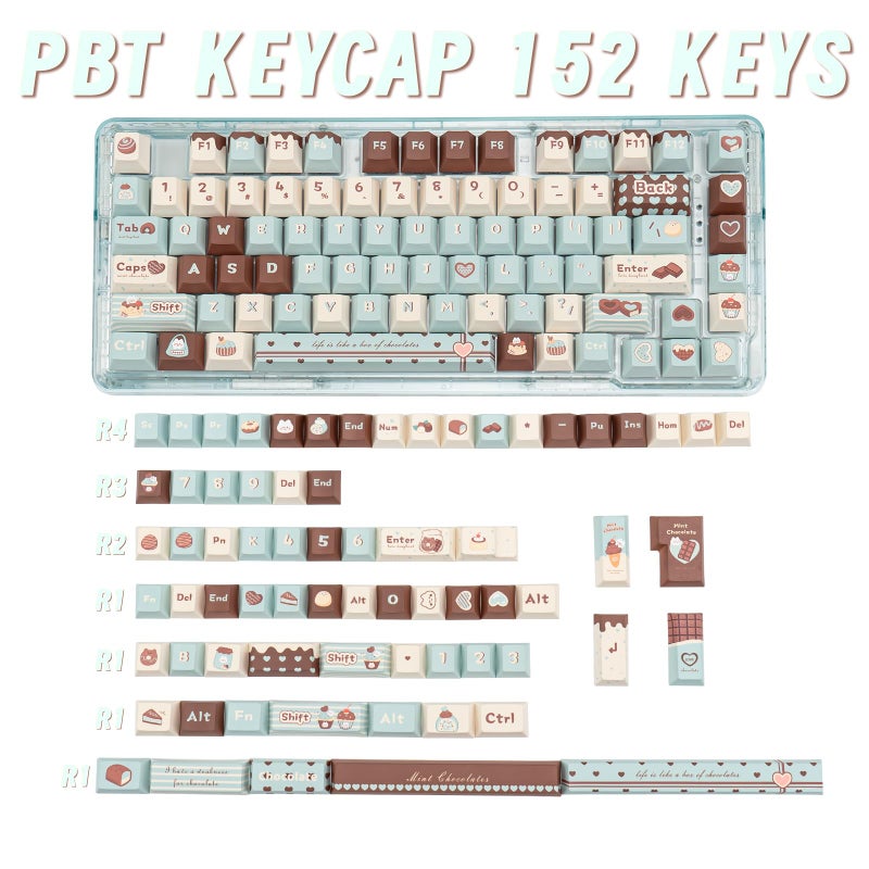 COOMICKEY PBT Keycaps, Cute Keycaps 60% Percent 152 Keys Cherry Profile Custom Keycap Set for Cherry Gateron MX Switches Mechanical Keyboardï¼ˆMint Chocolateï¼‰ - Image 2