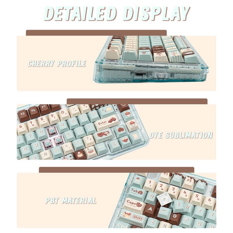COOMICKEY PBT Keycaps, Cute Keycaps 60% Percent 152 Keys Cherry Profile Custom Keycap Set for Cherry Gateron MX Switches Mechanical Keyboardï¼ˆMint Chocolateï¼‰ - Image 3