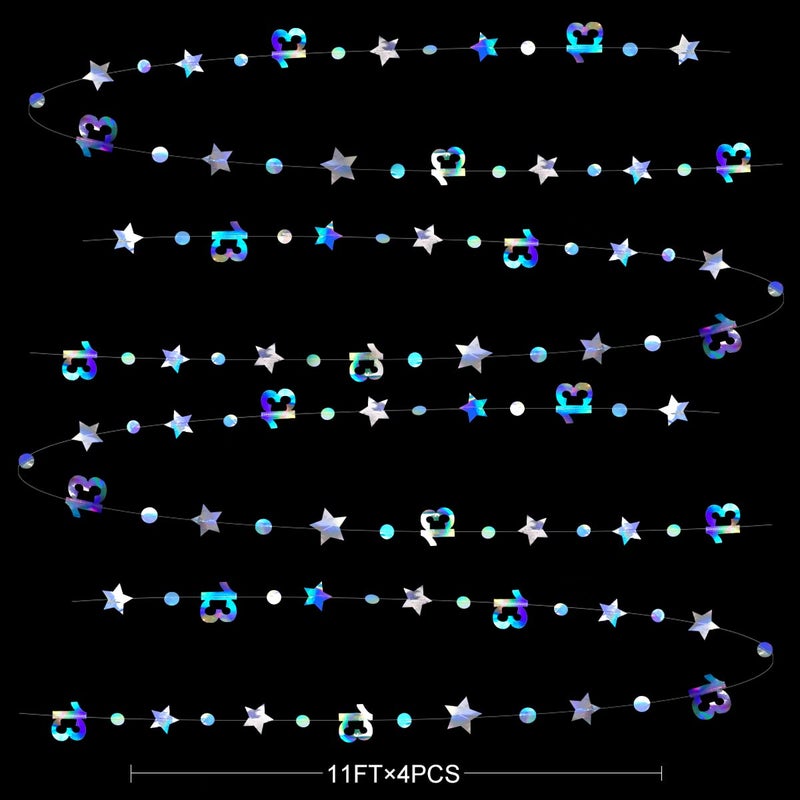 pinkblume Iridescent 13th Birthday Decorations Number 13 Circle Dot Twinkle Star Garland Metallic Hanging Streamer Bunting Banner Backdrop Girls 13 Year Old Birthday Thirteen Official Teenager Party Supplies - Image 2