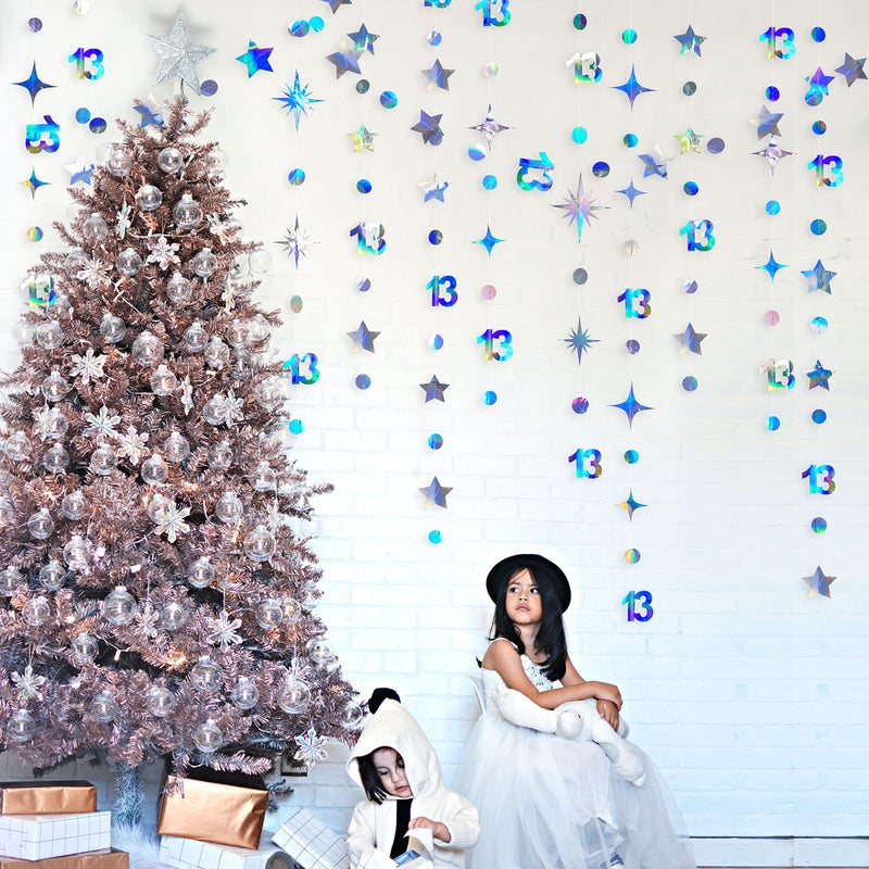 pinkblume Iridescent 13th Birthday Decorations Number 13 Circle Dot Twinkle Star Garland Metallic Hanging Streamer Bunting Banner Backdrop Girls 13 Year Old Birthday Thirteen Official Teenager Party Supplies - Image 3