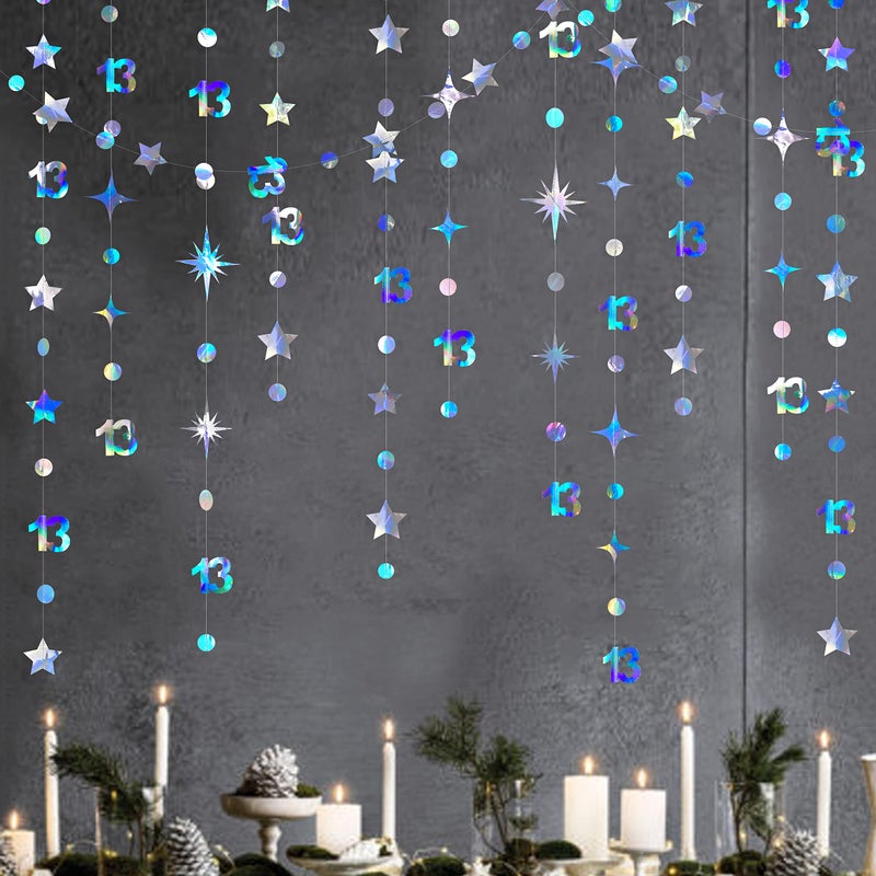 pinkblume Iridescent 13th Birthday Decorations Number 13 Circle Dot Twinkle Star Garland Metallic Hanging Streamer Bunting Banner Backdrop Girls 13 Year Old Birthday Thirteen Official Teenager Party Supplies - Image 5