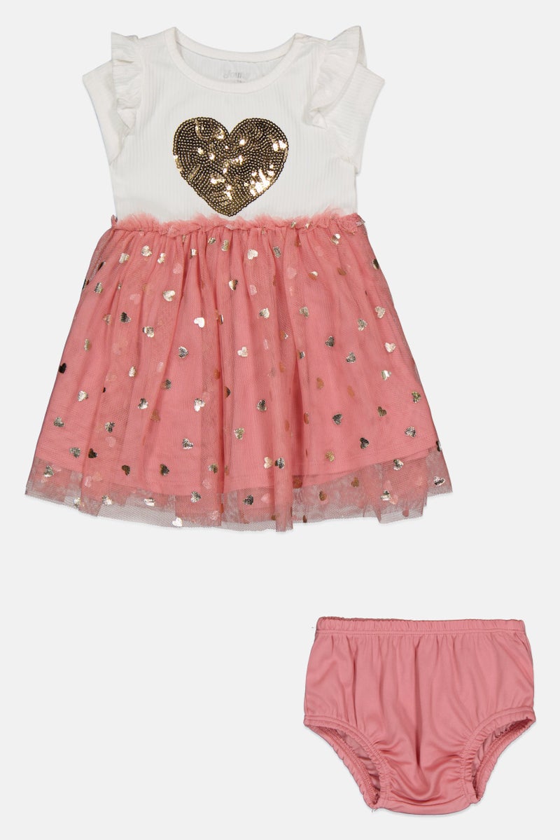 Young Hearts Toddlers Girl 2 Pieces Textured Dress With Panty Set, Multicolor - Image 2