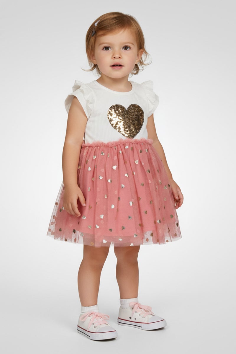 Young Hearts Toddlers Girl 2 Pieces Textured Dress With Panty Set, Multicolor - Image 1