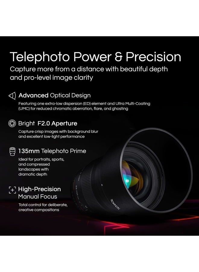 Rokinon 135mm F2.0 ED UMC Telephoto Lens for Nikon Digital SLR Cameras - Image 2