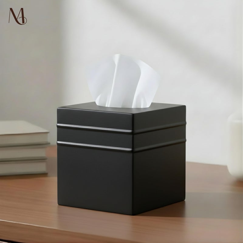 Monarch Abode Tissue Box Cover Square â€“ Handcrafted Border Embossed Black Metal Tissue Holder Box for Bathroom Accessory, Aesthetic Decorative Facial Napkin Cube for Modern Home Decor - Image 2