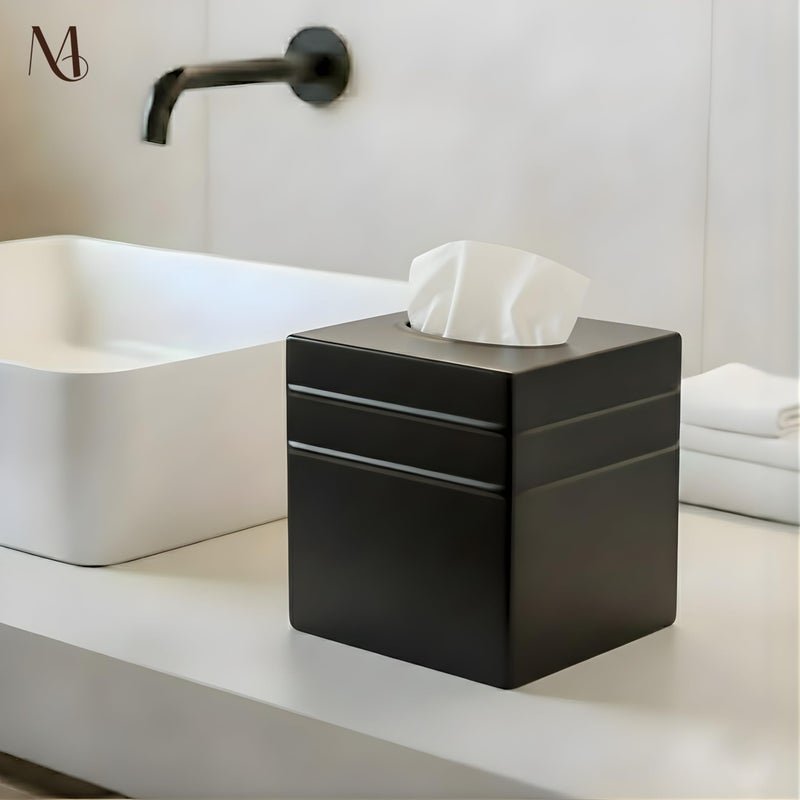 Monarch Abode Tissue Box Cover Square â€“ Handcrafted Border Embossed Black Metal Tissue Holder Box for Bathroom Accessory, Aesthetic Decorative Facial Napkin Cube for Modern Home Decor - Image 3