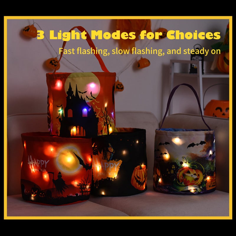 LED Light Up Halloween Bucket Halloween Tote Bags With handle 3 Light Modes Reusable Halloween Candy Bags Gift Bags for Children Halloween Themed Party - Image 5