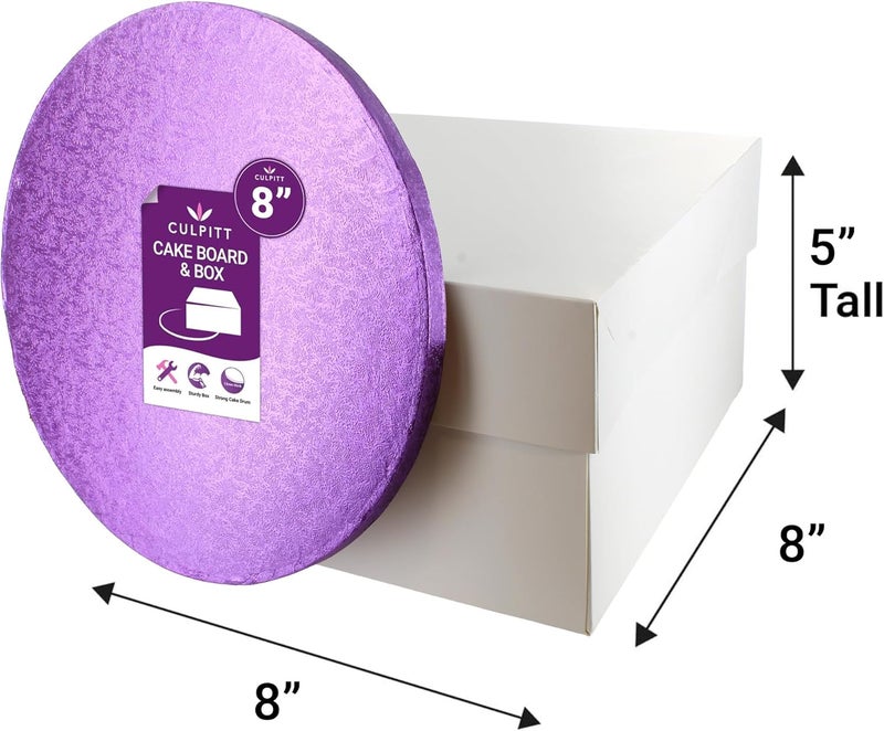 Culpitt Purple Board & Box Set | 8" | White Cake Box & Drum, Box And Cake Board, Storage & Transport Combo - Image 3