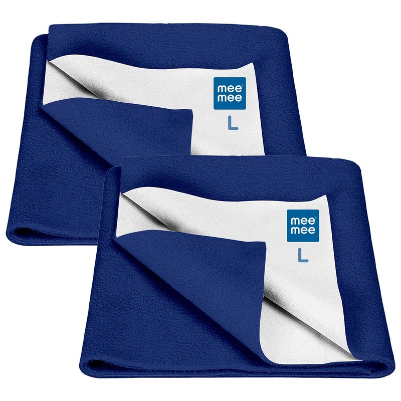 mee mee Mee Mee Reusable Water Proof Cotton Bed Protector Sheet/Extra Absorbent Mat/Dry Sheets/Urine Sheet/Dry Mat Pack of 2 (Large, Navy Blue)(100CmX140Cm) - Image 1