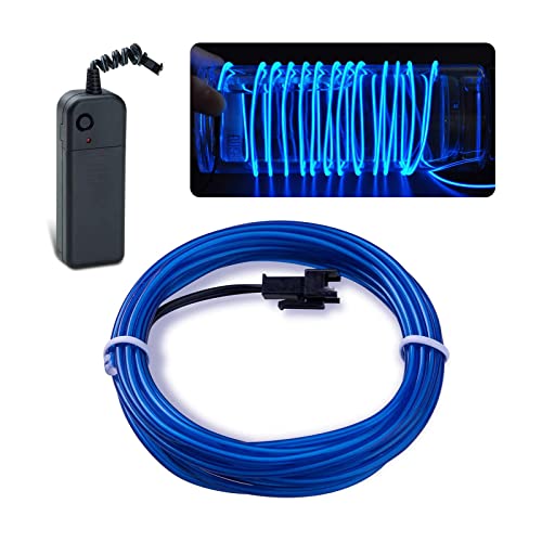 lychee EL Wire Neon Glowing Strobing Electroluminescent Light El Wire,Battery Pack for Parties, Halloween Decoration (Blue, 15ft) - Image 1