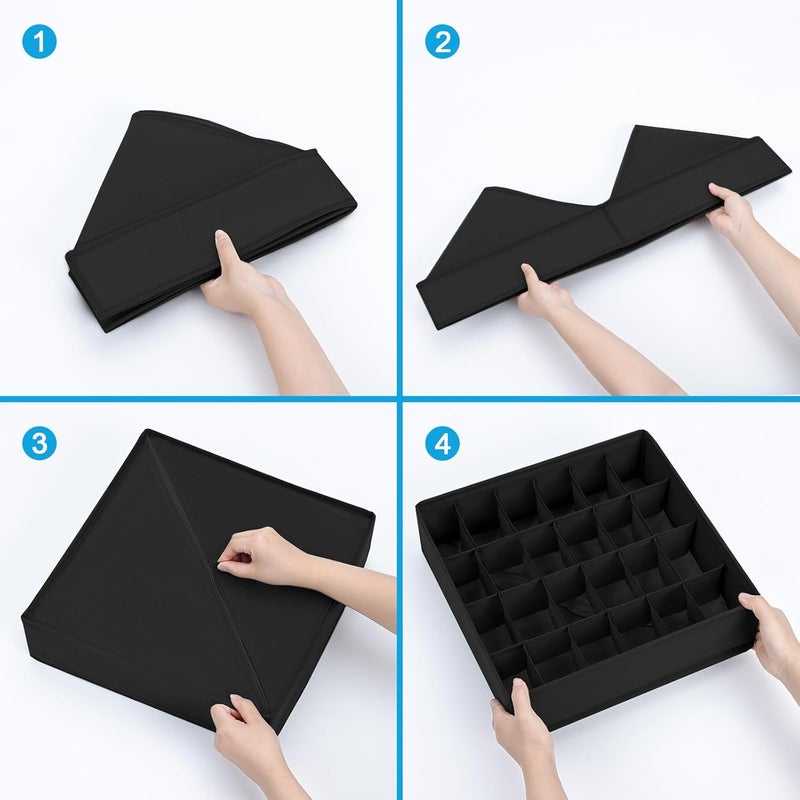 Easortm Underwear Organizer 4 Pack, 24 Cell Sock Drawer Organizer Divider, Sock and Underwear Drawer Organizer Foldable Tie Organizer for Socks, Underwear, Belts, Ties. (Black) - Image 2
