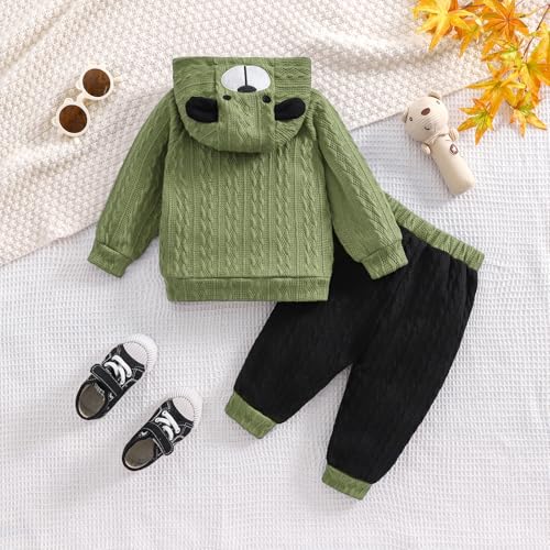 ODIMAME 9 Months Baby Boy's Clothing Toddler Fall Winter Clothes Long Sleeve Hooded Cute Dog Sweatshirt Tops Pocket Sweatpants Cute Infant Outfit Pale Green Set - Image 3