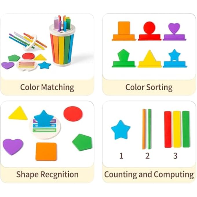 ألعاب مونتيسوري 3 في 1 خشبية فرز الأشكال والألوان هدايا للأولاد والبنات 2 3 4 سنوات للأطفال، أنشطة تعليمية في مرحلة ما قبل المدرسة، مهارات حركية دقيقة - Image 4