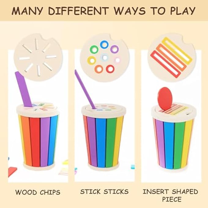 ألعاب مونتيسوري 3 في 1 خشبية فرز الأشكال والألوان هدايا للأولاد والبنات 2 3 4 سنوات للأطفال، أنشطة تعليمية في مرحلة ما قبل المدرسة، مهارات حركية دقيقة - Image 3