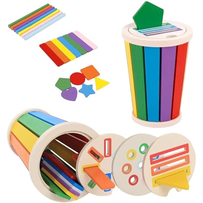 ألعاب مونتيسوري 3 في 1 خشبية فرز الأشكال والألوان هدايا للأولاد والبنات 2 3 4 سنوات للأطفال، أنشطة تعليمية في مرحلة ما قبل المدرسة، مهارات حركية دقيقة - Image 2